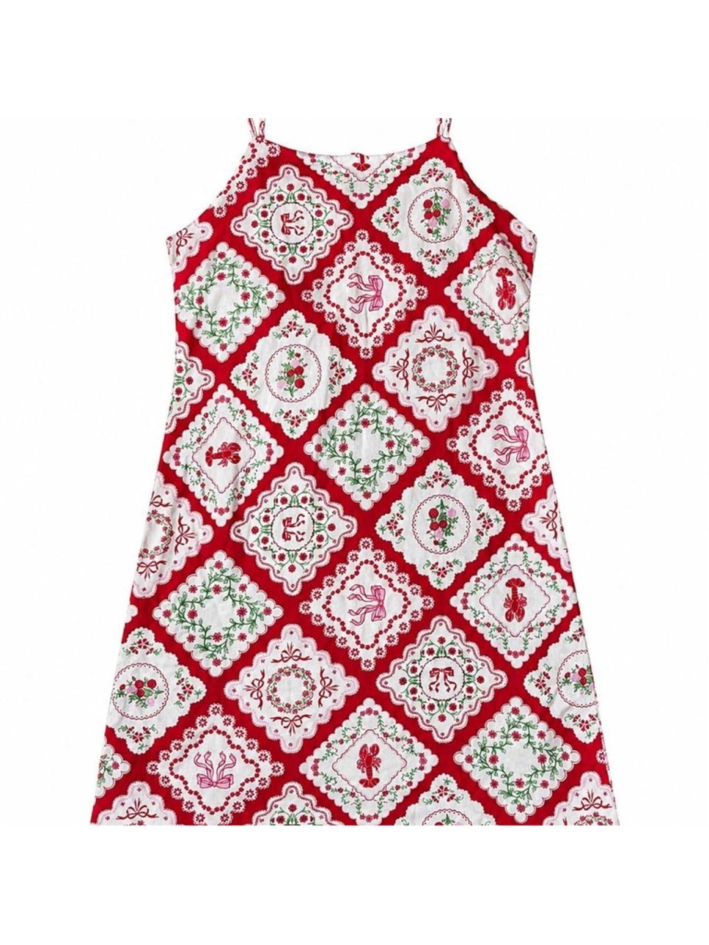 Monteau Los Angeles Mini Dress Sz S Red Floral Coquette Coastal Spaghetti Strap
